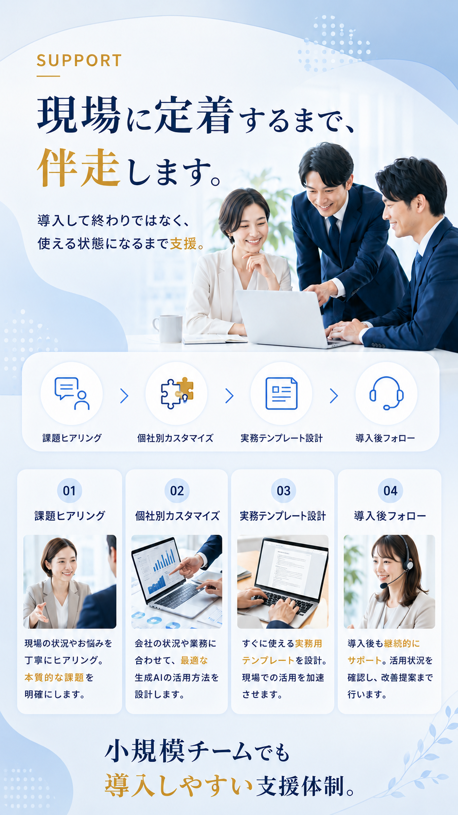現場に定着するまで、伴走します。